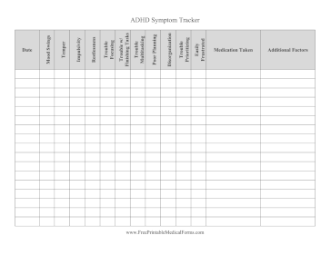 ADHD Symptom Tracker Medical Form