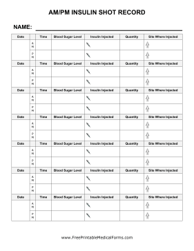 AM PM Insulin Shot Record Medical Form