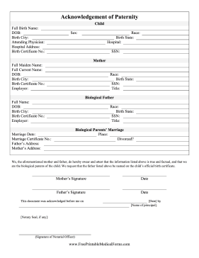 Acknowledgement of Paternity Medical Form