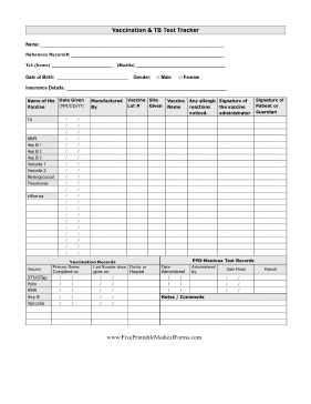 Printable Adult Vaccination and TB Test Tracker
