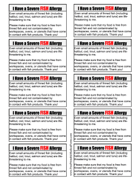 Allergy Card Fish Medical Form