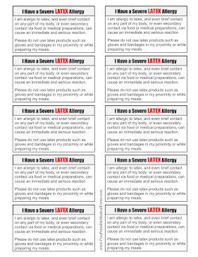 Allergy Card Latex Medical Form