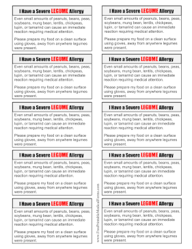 Allergy Card Legume Medical Form