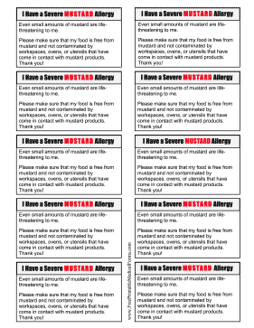 Allergy Card Mustard Medical Form