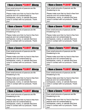 Allergy Card Peanut Medical Form