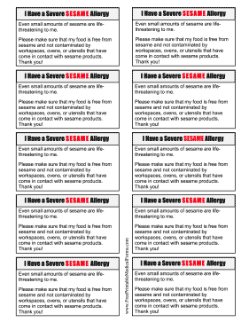 Allergy Card Sesame Medical Form