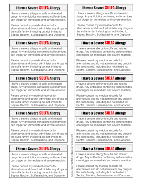 Allergy Card Sulfa Medical Form