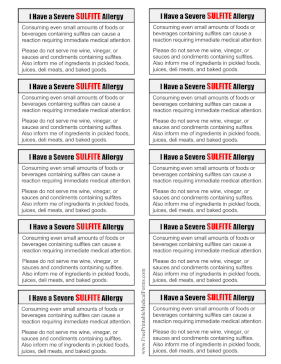 Allergy Card Sulfite Medical Form
