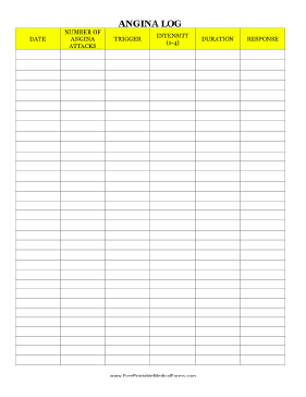 Angina Log Medical Form