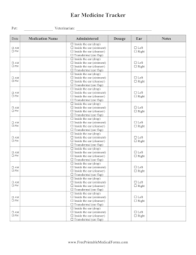 Animal Ear Medicine Tracker Medical Form