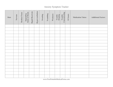 Anxiety Symptom Tracker Medical Form