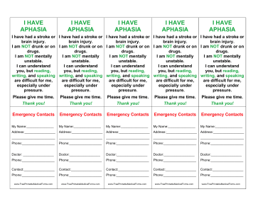 Aphasia Wallet Card Medical Form