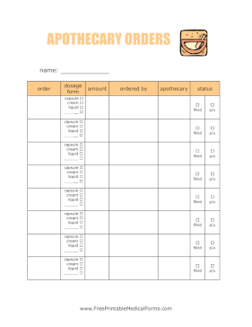 Apothecary Log Medical Form