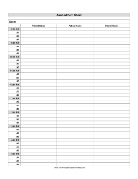 Appointment Sheet Medical Form