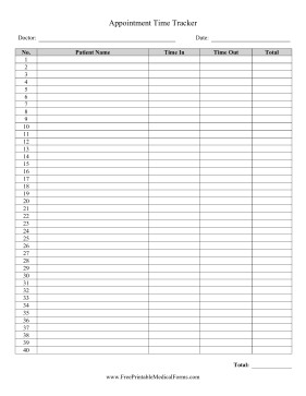 Appointment Time Tracker Medical Form