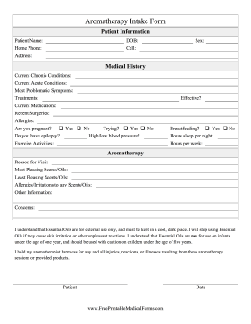 Aromatherapy Intake Form Medical Form