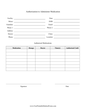 Authorization To Administer Medication Medical Form