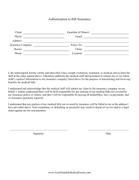 Authorization To Bill Insurance Medical Form