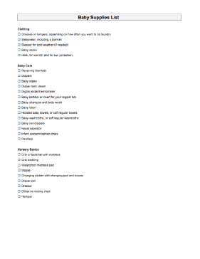 Baby Supplies List Medical Form