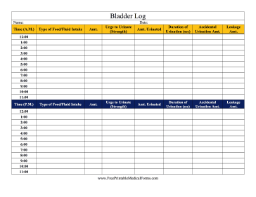 Bladder Log Medical Form