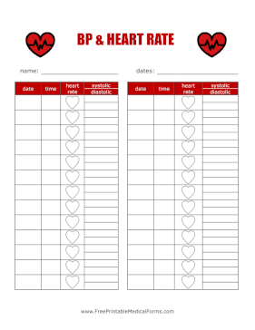 Blood Pressure And Heart Rate Tracker Medical Form