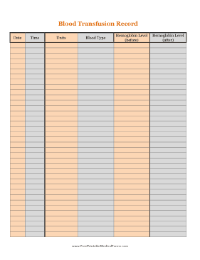 Blood Transfusion Record Medical Form