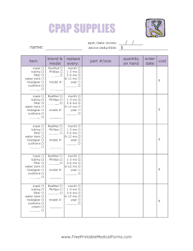 CPAP Supplies Log Medical Form