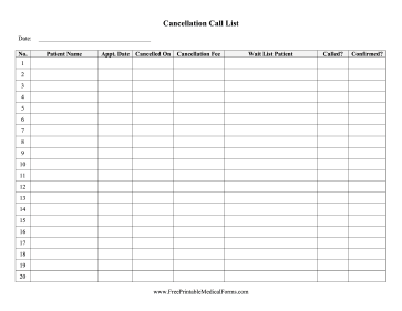 Cancellation Call List Medical Form