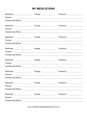 Printable Cancer Planner Medication Sheet