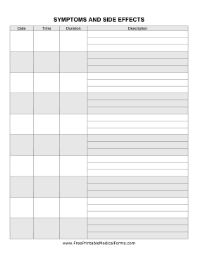 Cancer Planner Symptom Sheet Medical Form