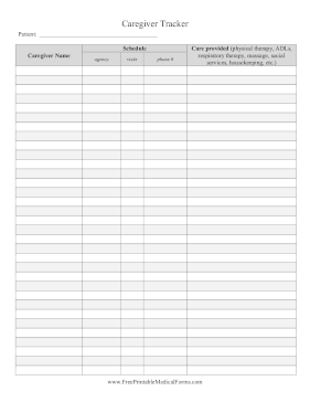 Caregiver Contacts List Medical Form