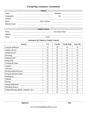 Caregiving Assistance Assessment Medical Form