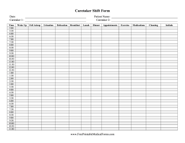 Caretaker Shift Form Medical Form