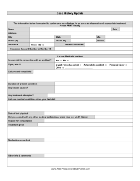 Case History Update Medical Form