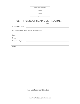 Certificate Of Head Lice Treatment Medical Form