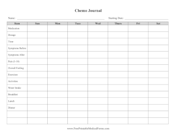 Chemo Journal Medical Form