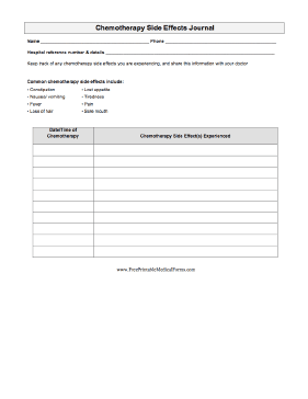 Chemotherapy Side Effects Journal Medical Form