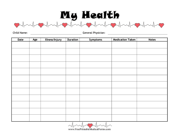 Child Illness Log Medical Form