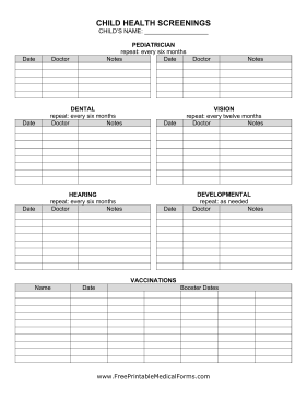 Child Medical Tracker Medical Form