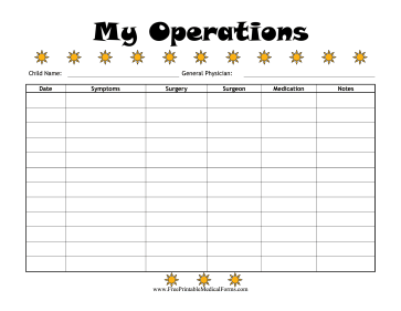 Child Operations Log Medical Form