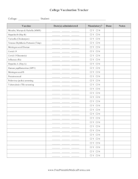 College Vaccination Tracker Medical Form