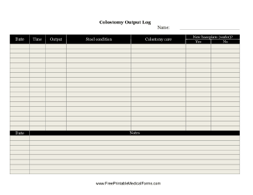 Colostomy Output Log Medical Form