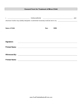 Consent Treatment Minor Child Medical Form