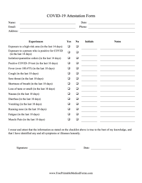 Covid Attestation Form Medical Form