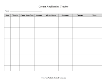 Cream Application Tracker Medical Form