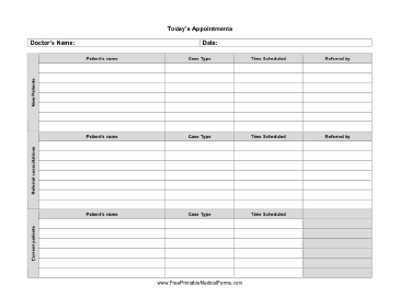 Daily Appointment List Medical Form