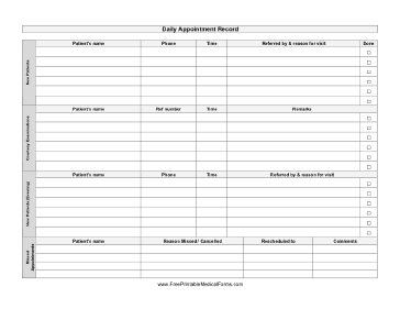 Daily Appointment Record Medical Form