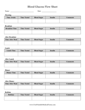 Daily Glucose Flow Sheet Medical Form