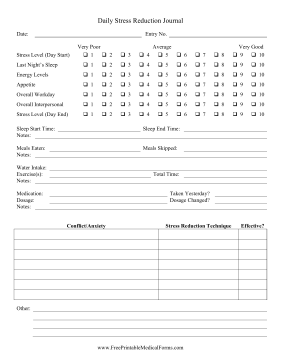 Daily Stress Reduction Journal Medical Form