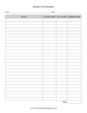 Dental Fee Estimate Medical Form